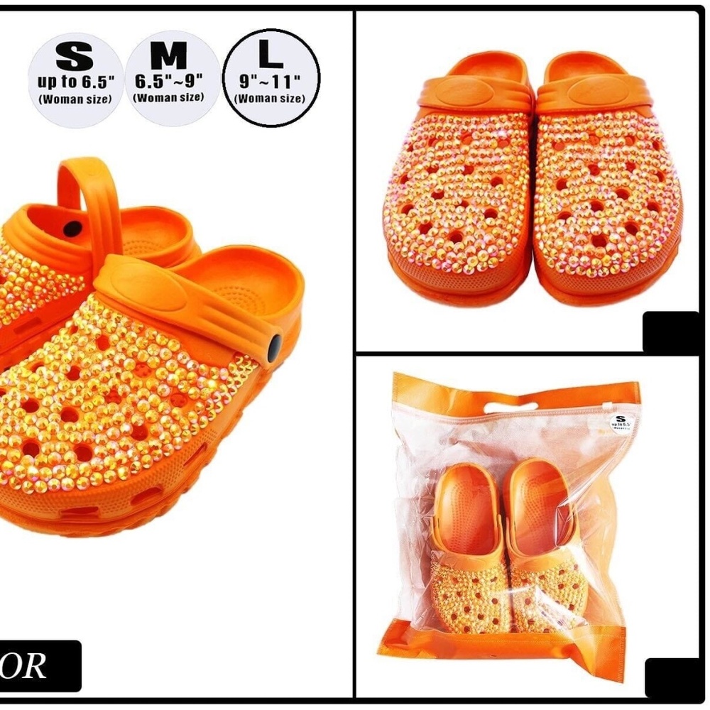 Fashion Rhinestone Clogs, Pool Slides, Orange